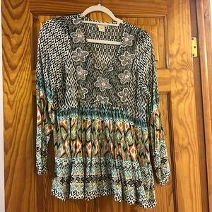 Sundance Womens Multicolor Printed V-Neck Embroidered Stella Tunic Blouse Top S